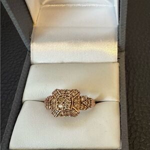 Round Champagne Diamond 18k Rose Gold over Sterling Cluster Ring. Sz 7.